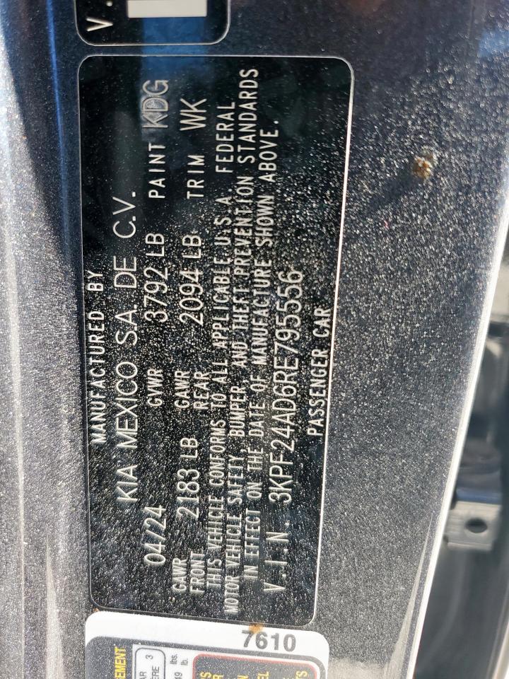2024 Kia Forte Lx VIN: 3KPF24AD6RE795556 Lot: 91291945