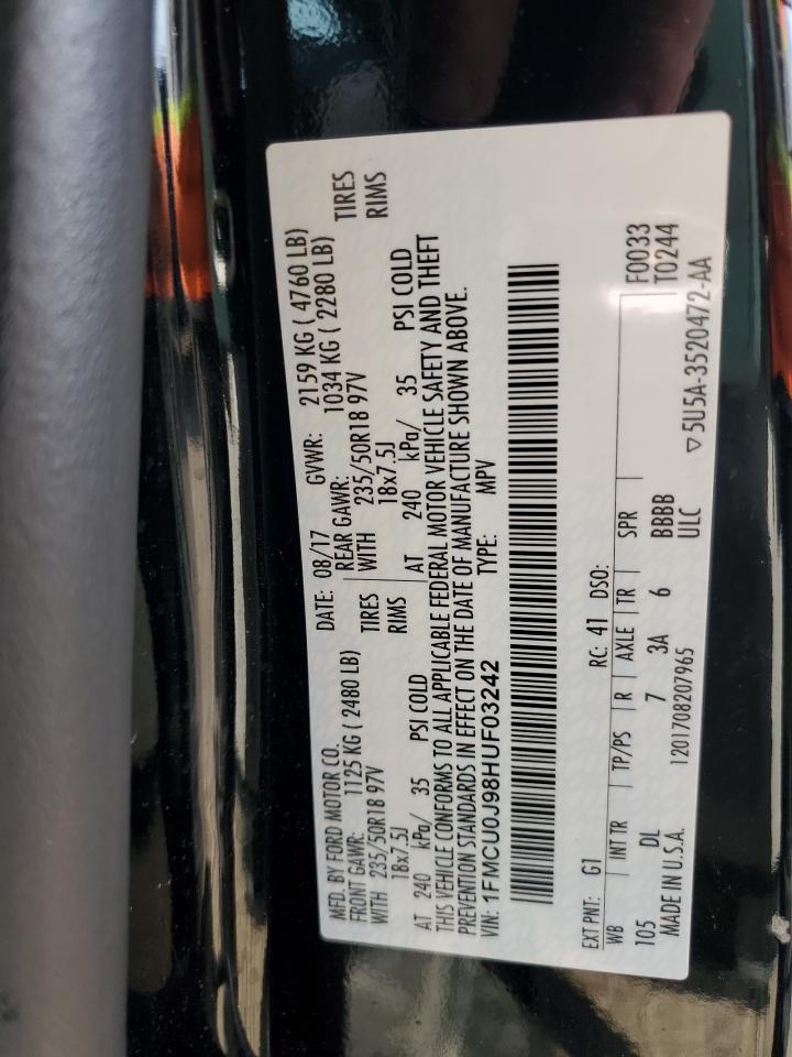 2017 Ford Escape Titanium VIN: 1FMCU0J98HUF03242 Lot: 91346905