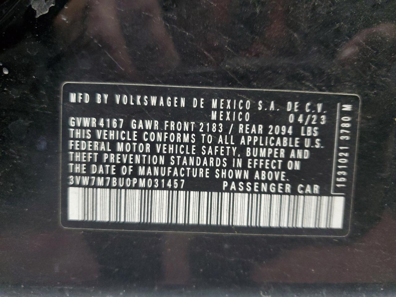 2023 Volkswagen Jetta Se VIN: 3VW7M7BU0PM031457 Lot: 91560825