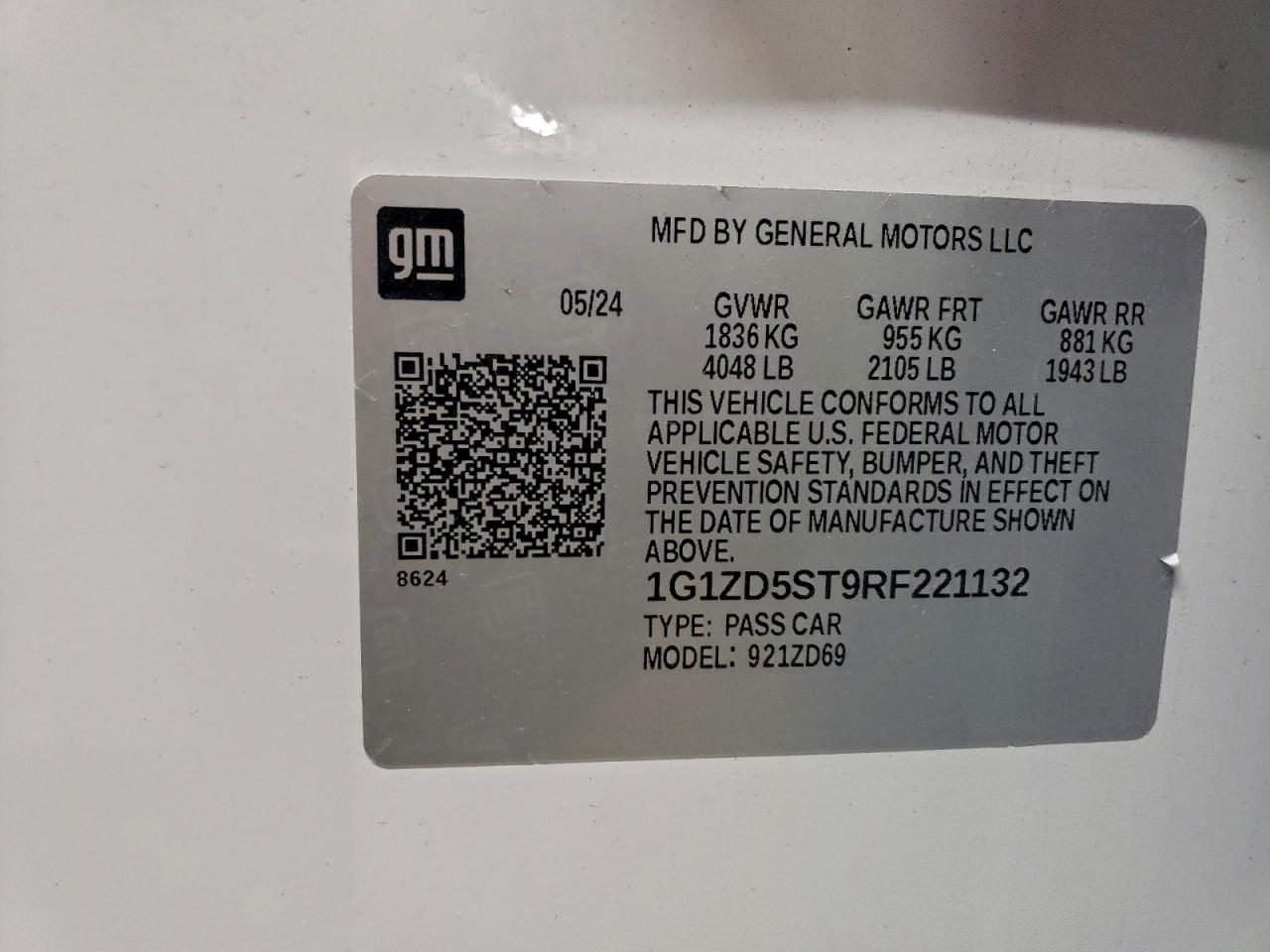 2024 Chevrolet Malibu Lt VIN: 1G1ZD5ST9RF221132 Lot: 93992895