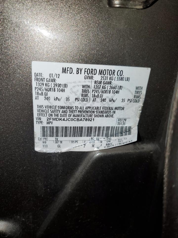 2012 Ford Edge Sel VIN: 2FMDK4JC0CBA78921 Lot: 91082565