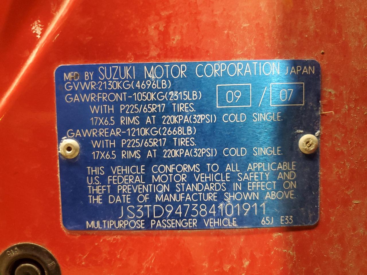 2008 Suzuki Grand Vitara Luxury VIN: JS3TD947384101911 Lot: 93664315