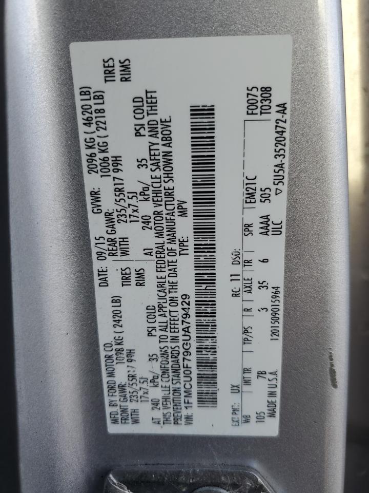 2016 Ford Escape S VIN: 1FMCU0F79GUA79429 Lot: 91772925