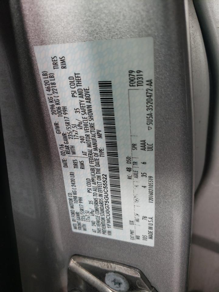 2016 Ford Escape Se VIN: 1FMCU0G75GUC55522 Lot: 93318255