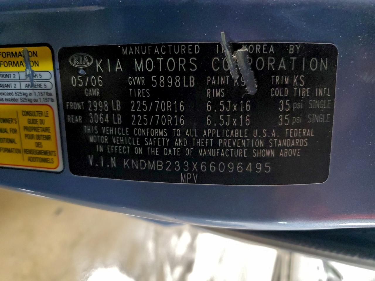 2006 Kia Sedona Ex VIN: KNDMB233X66096495 Lot: 94172495