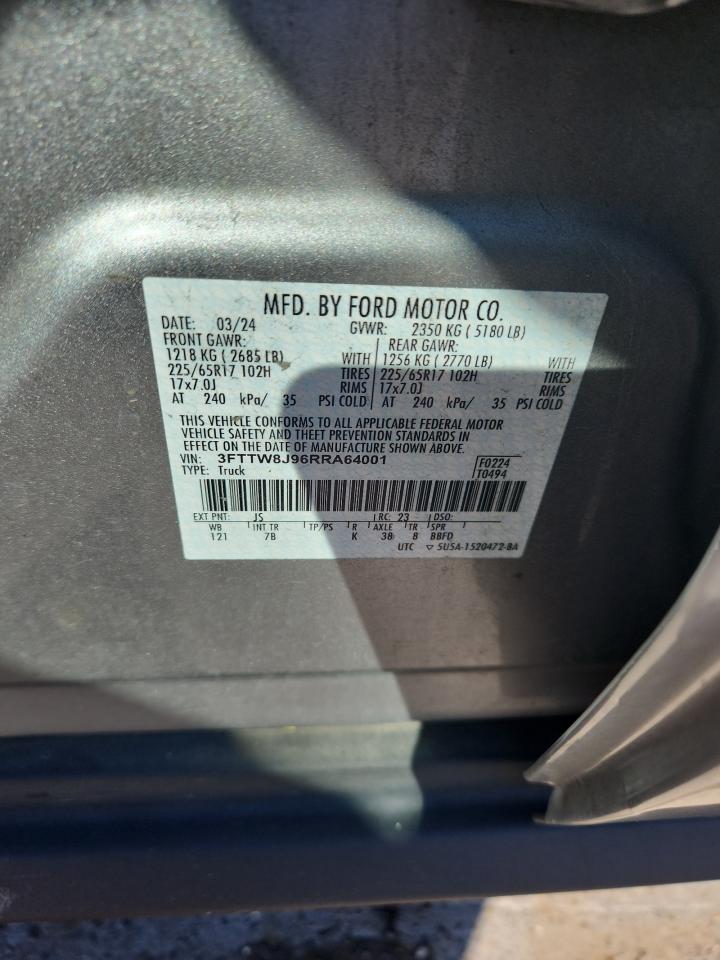 2024 Ford Maverick Xlt VIN: 3FTTW8J96RRA64001 Lot: 92927845