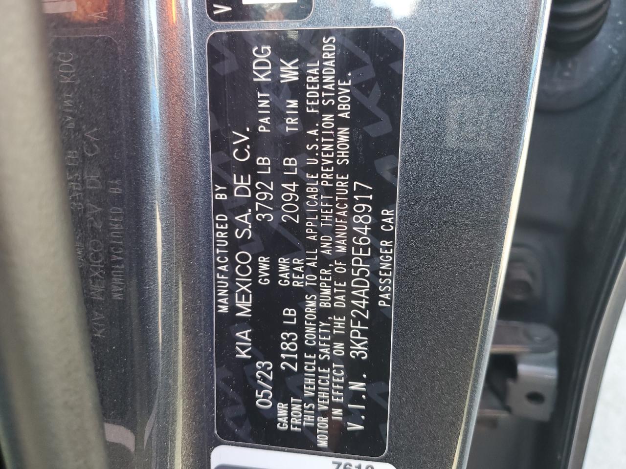 2023 Kia Forte Lx VIN: 3KPF24AD5PE648917 Lot: 91787885