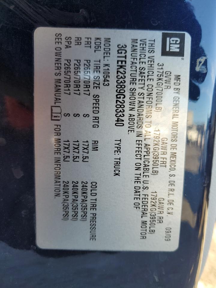 2009 GMC Sierra K1500 Sle VIN: 3GTEK23389G283340 Lot: 91823575