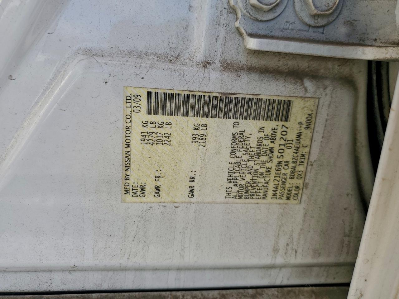 2009 Nissan Altima 2.5 VIN: 1N4AL21E69N501207 Lot: 94518415