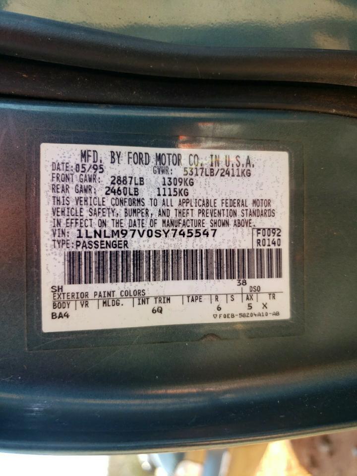 1995 Lincoln Continental VIN: 1LNLM97V0SY745547 Lot: 93216315