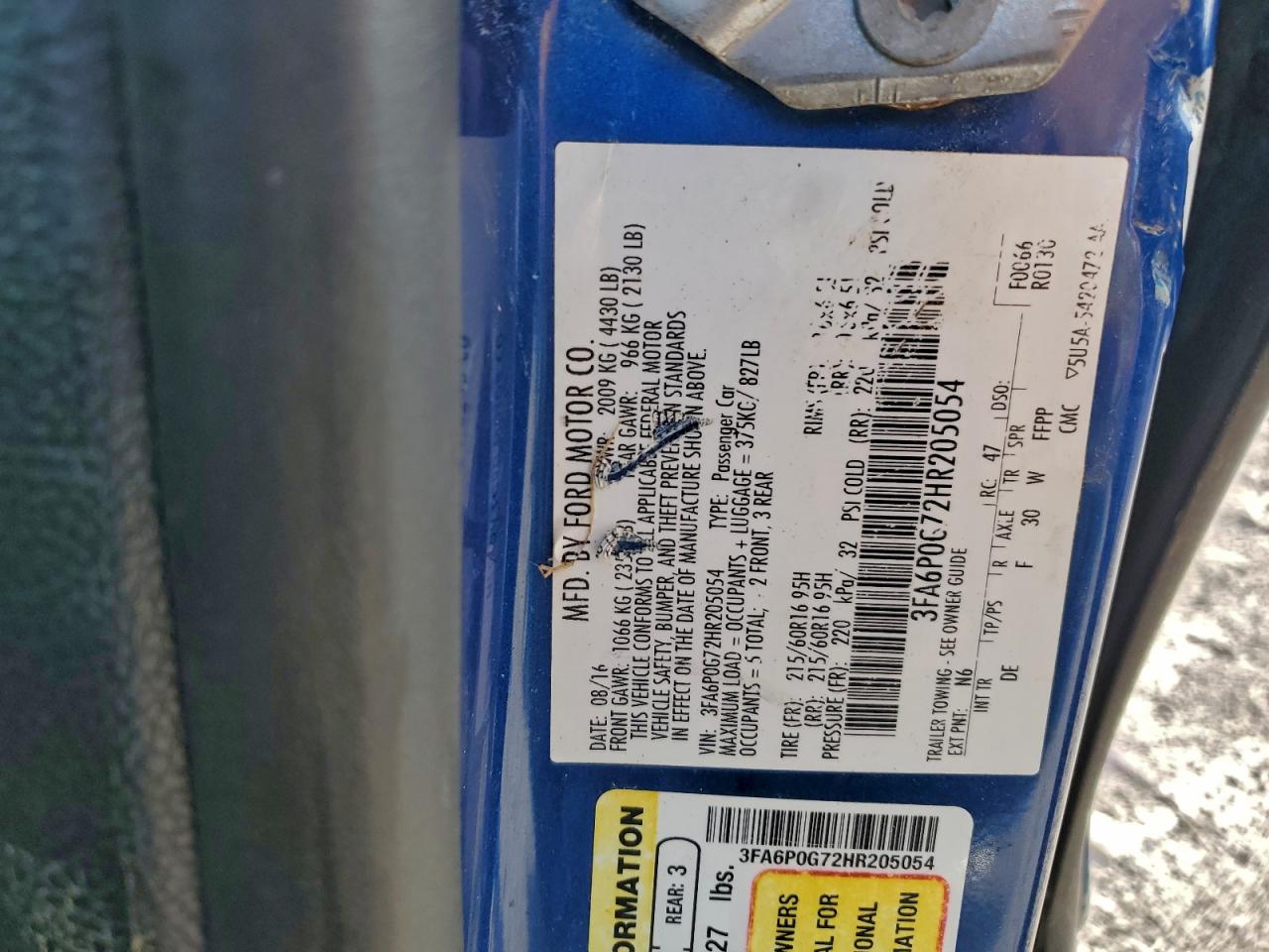 2017 Ford Fusion S VIN: 3FA6P0G72HR205054 Lot: 94153705