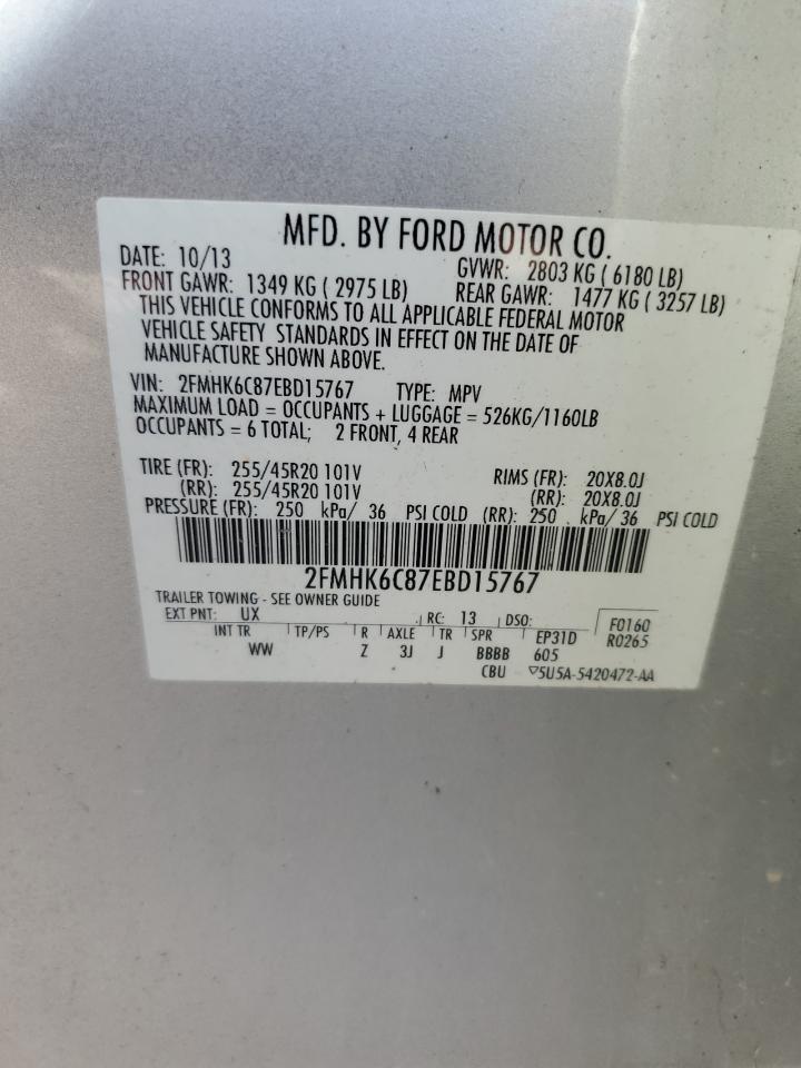 2014 Ford Flex Sel VIN: 2FMHK6C87EBD15767 Lot: 90615775