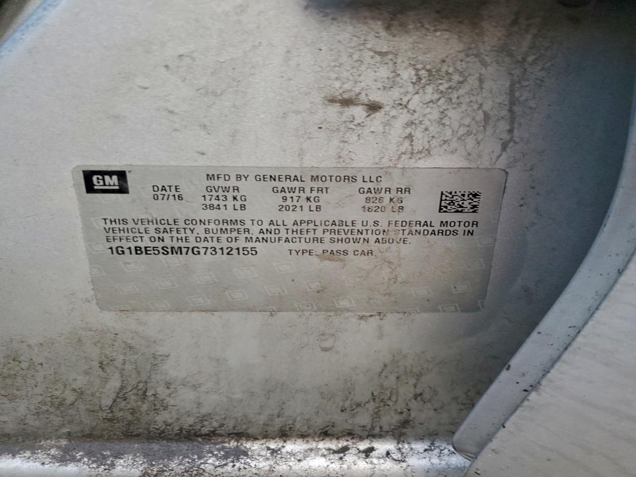 2016 Chevrolet Cruze Lt VIN: 1G1BE5SM7G7312155 Lot: 94578755
