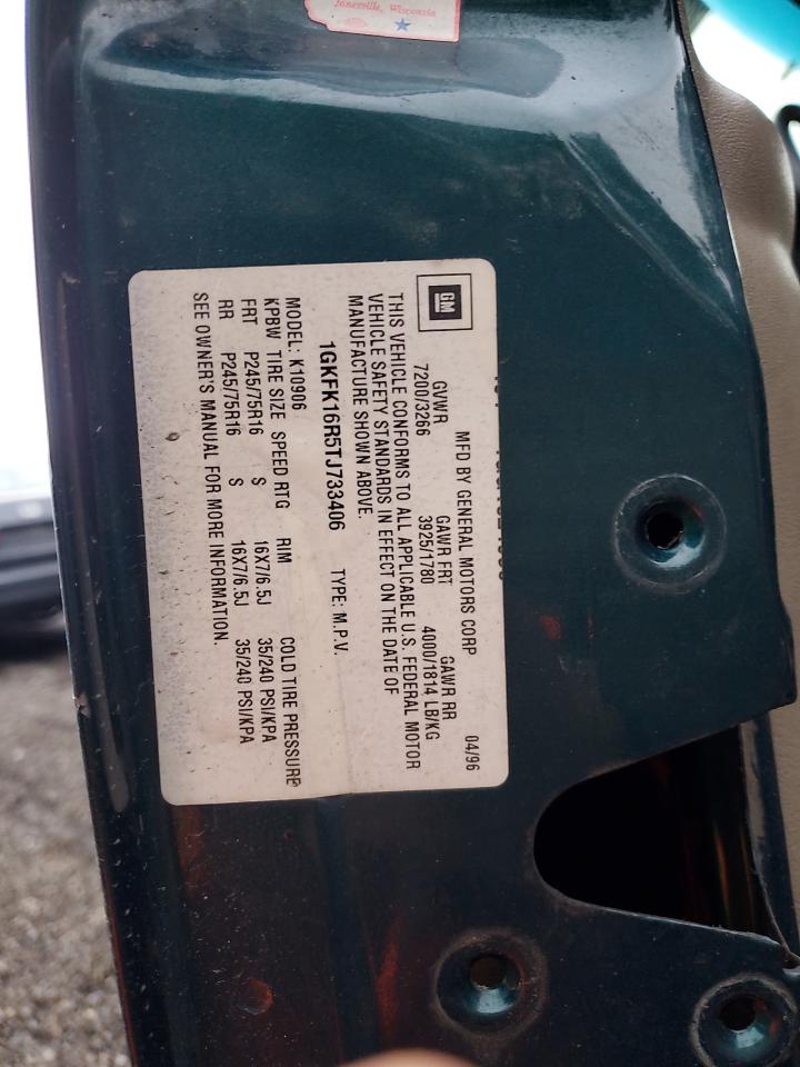 1996 GMC Suburban K1500 VIN: 1GKFK16R5TJ733406 Lot: 92308295