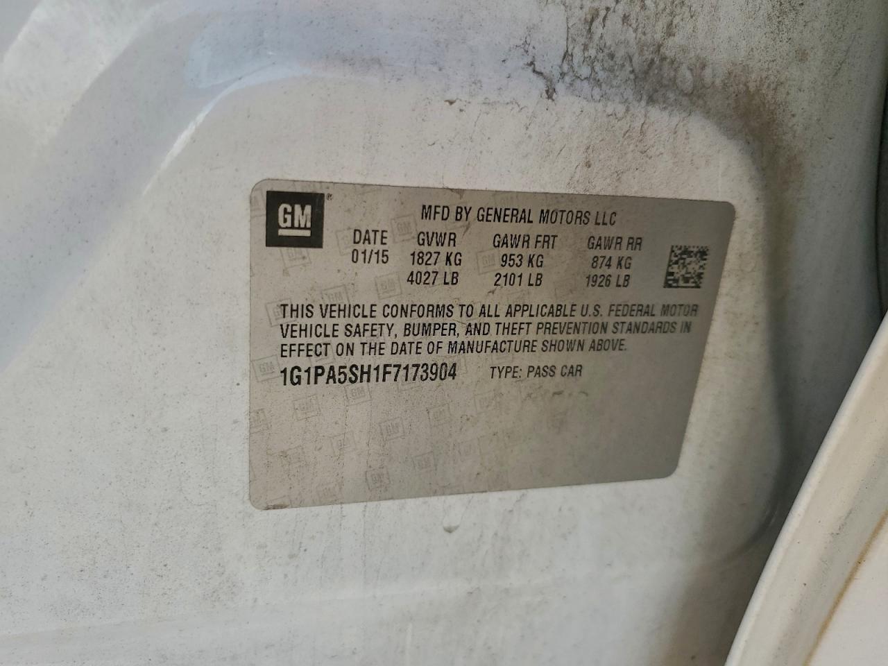 2015 Chevrolet Cruze Ls VIN: 1G1PA5SH1F7173904 Lot: 94406245