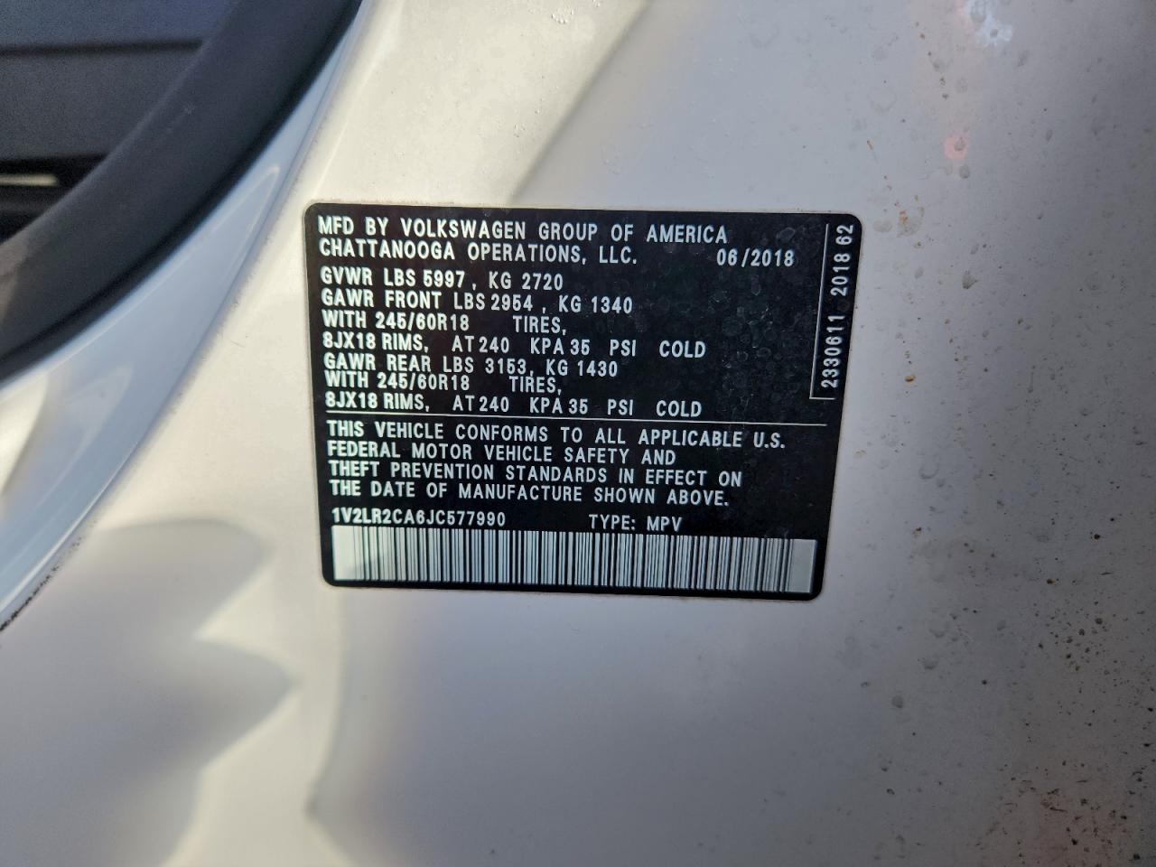 2018 Volkswagen Atlas Se VIN: 1V2LR2CA6JC577990 Lot: 93419095