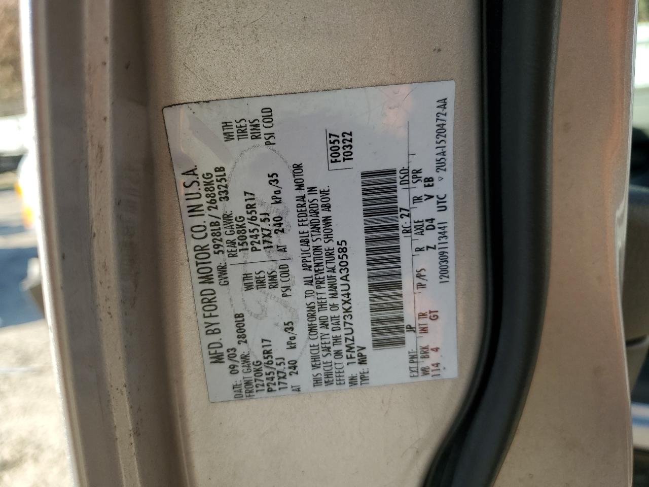 2004 Ford Explorer Xlt VIN: 1FMZU73KX4UA30585 Lot: 92836885