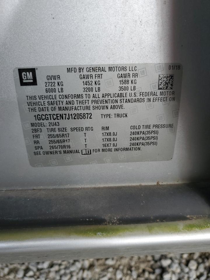 2018 Chevrolet Colorado Lt VIN: 1GCGTCEN7J1205872 Lot: 92025115