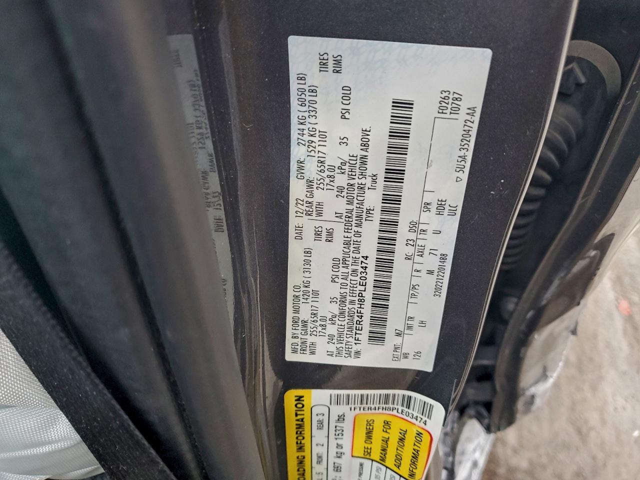 2023 Ford Ranger Xl VIN: 1FTER4FH8PLE03474 Lot: 94264355