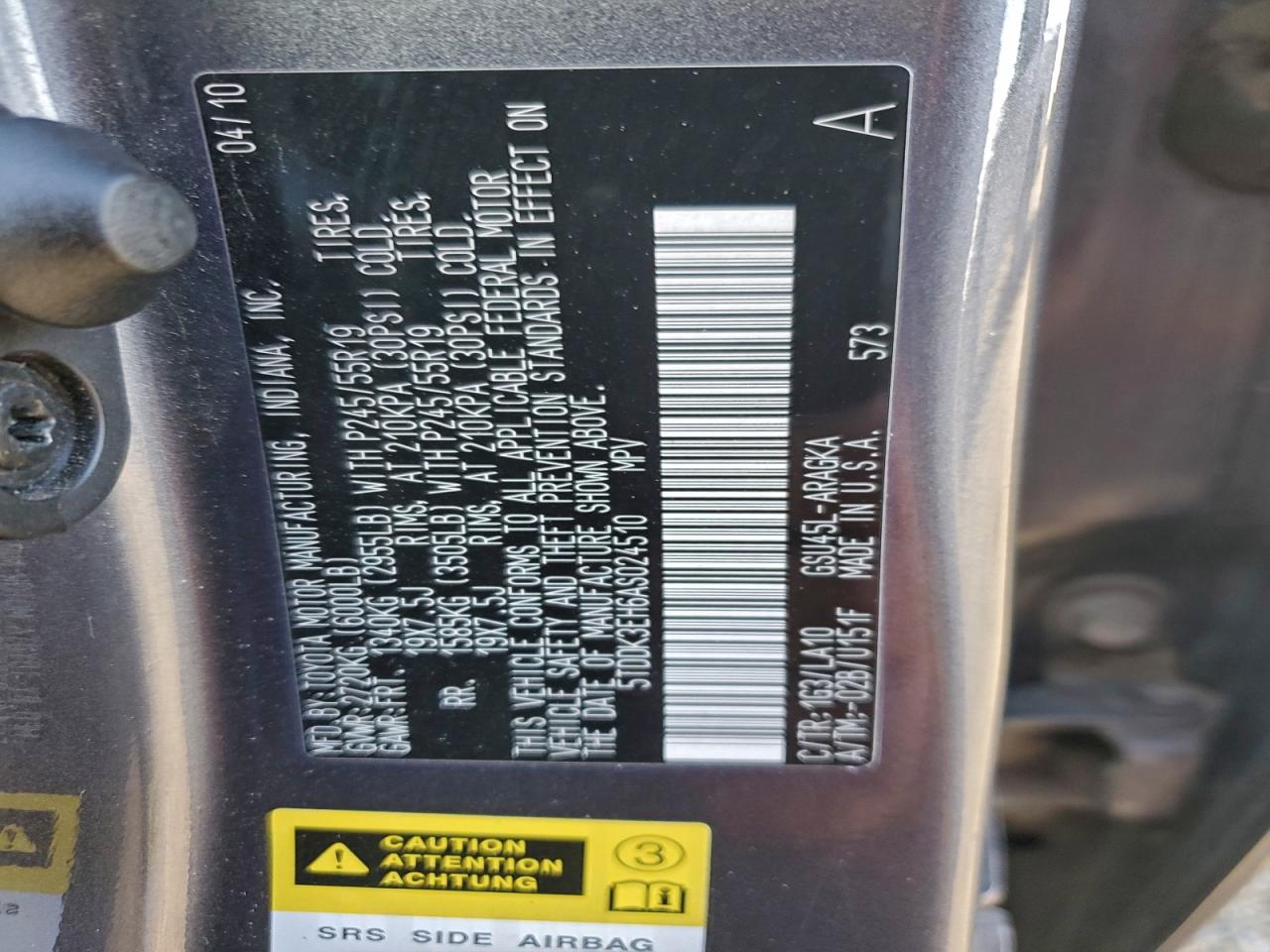 2010 Toyota Highlander Limited VIN: 5TDDK3EH6AS024510 Lot: 93928215