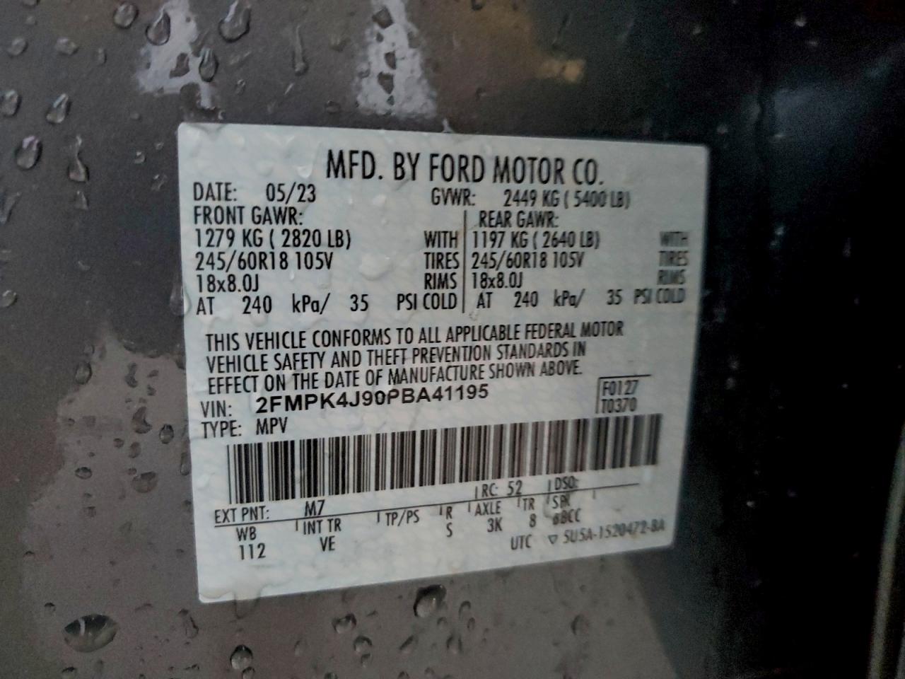 2023 Ford Edge Sel VIN: 2FMPK4J90PBA41195 Lot: 93305315