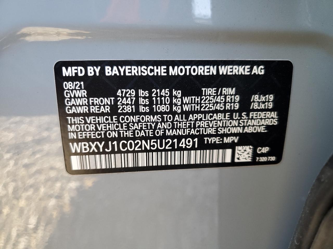 2022 BMW X2 xDrive28I VIN: WBXYJ1C02N5U21491 Lot: 93136965