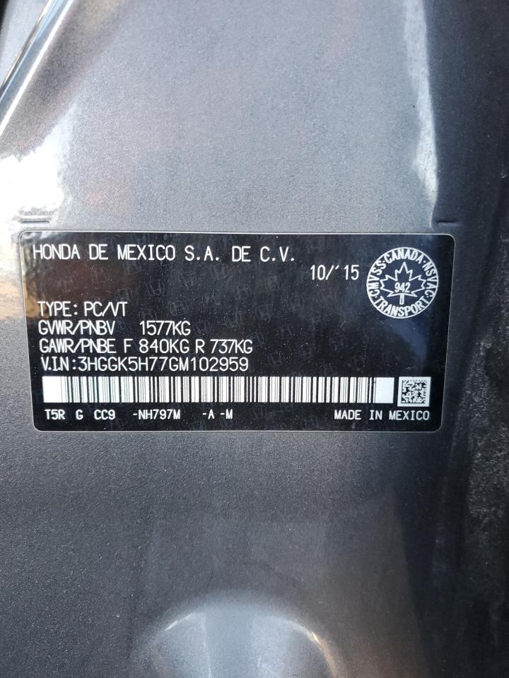 2016 Honda Fit Ex VIN: 3HGGK5H77GM102959 Lot: 92009675