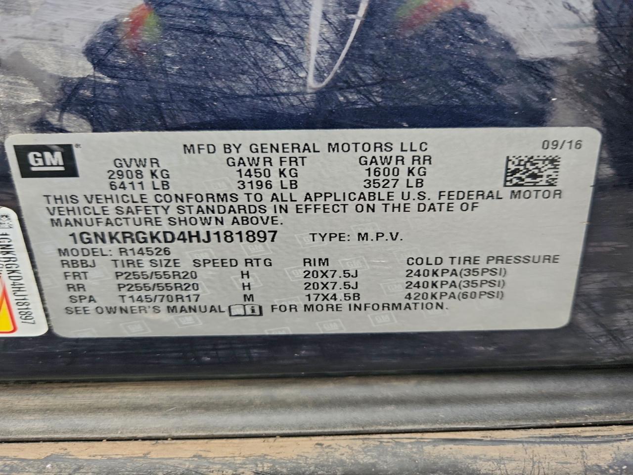 2017 Chevrolet Traverse Lt VIN: 1GNKRGKD4HJ181897 Lot: 93904295