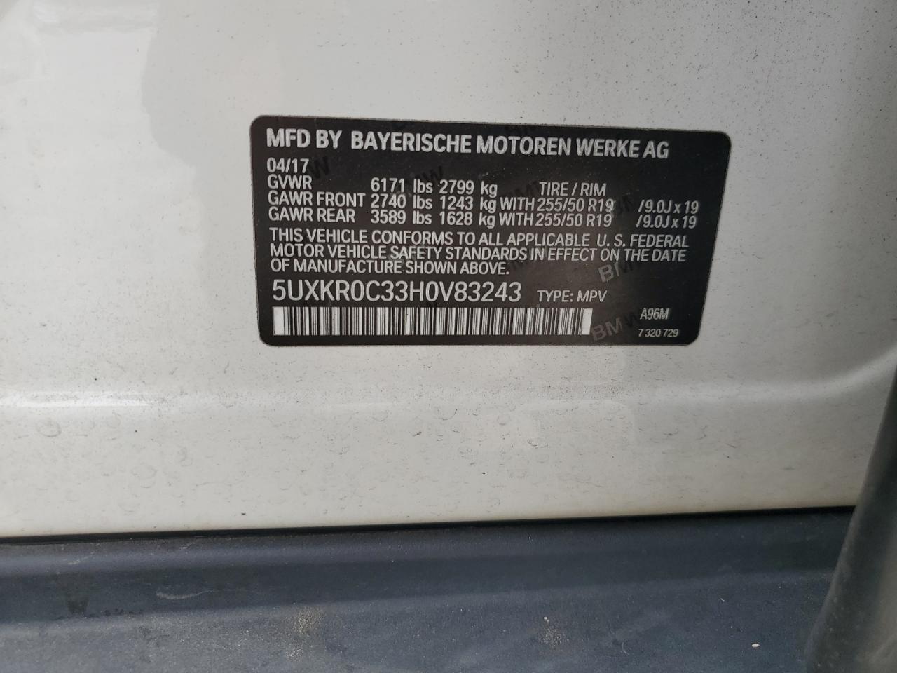 2017 BMW X5 xDrive35I VIN: 5UXKR0C33H0V83243 Lot: 92271655