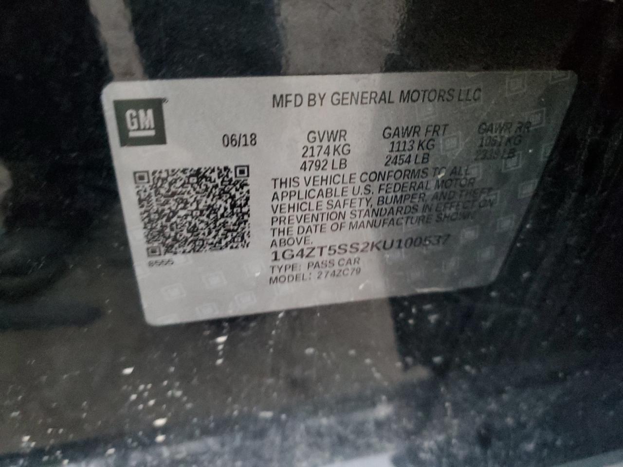 2019 Buick Lacrosse Premium VIN: 1G4ZT5SS2KU100537 Lot: 93472555