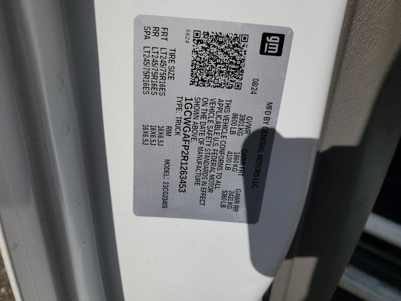 2024 Chevrolet Express G2500 VIN: 1GCWGAFP2R1263453 Lot: 91940015