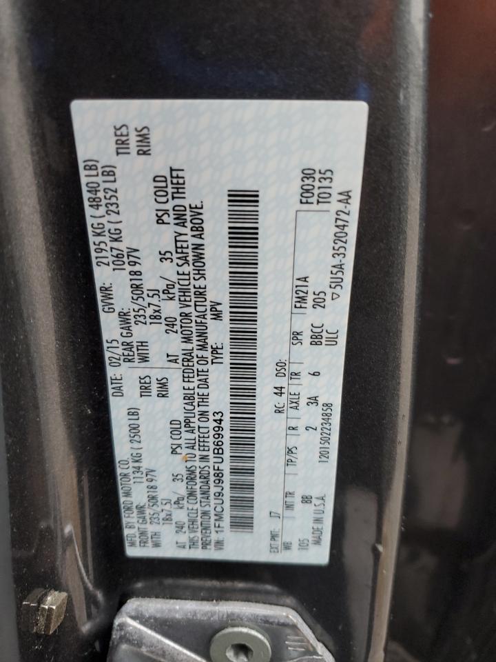 2015 Ford Escape Titanium VIN: 1FMCU9J98FUB69943 Lot: 93011515