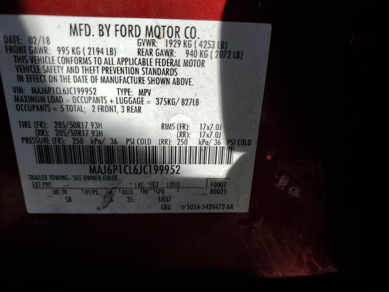 2018 Ford Ecosport Ses VIN: MAJ6P1CL6JC199952 Lot: 91171845