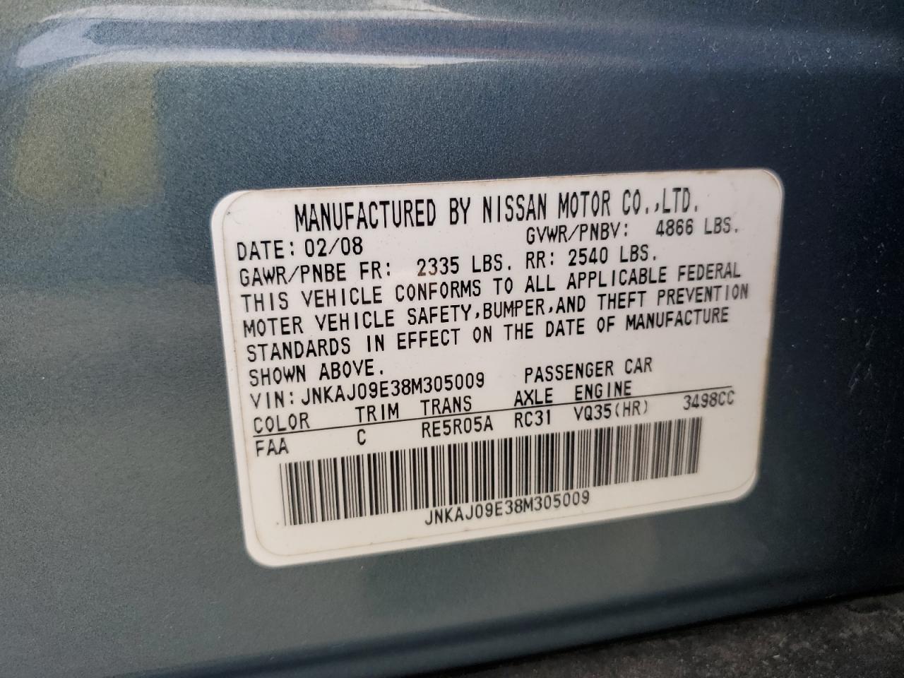 2008 Infiniti Ex35 Base VIN: JNKAJ09E38M305009 Lot: 91677115