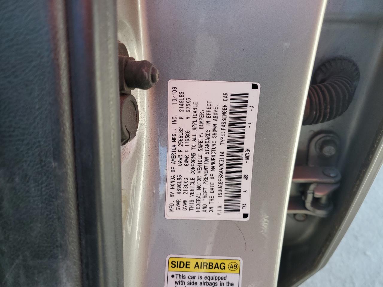 2010 Acura Tl VIN: 19UUA8F5XAA003114 Lot: 92862175