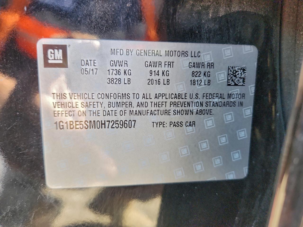 2017 Chevrolet Cruze Lt VIN: 1G1BE5SM0H7259607 Lot: 94383515