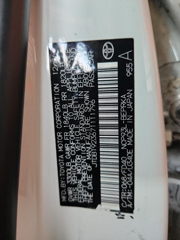 2007 Toyota Yaris VIN: JTDBT923671111796 Lot: 91841175