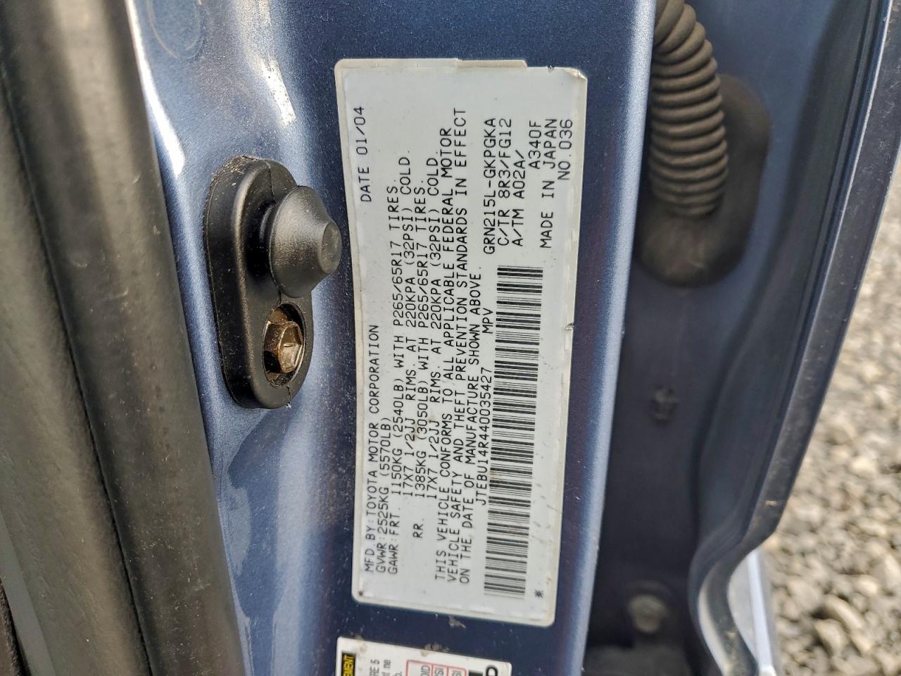 2004 Toyota 4Runner Sr5 VIN: JTEBU14R440035427 Lot: 93759325