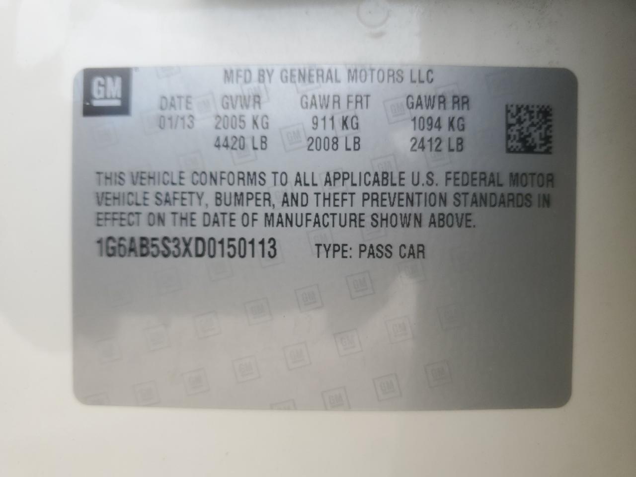 2013 Cadillac Ats Luxury VIN: 1G6AB5S3XD0150113 Lot: 90921305