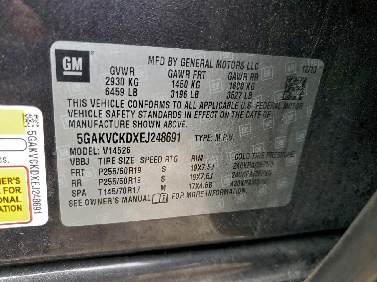 2014 Buick Enclave VIN: 5GAKVCKDXEJ248691 Lot: 93707985