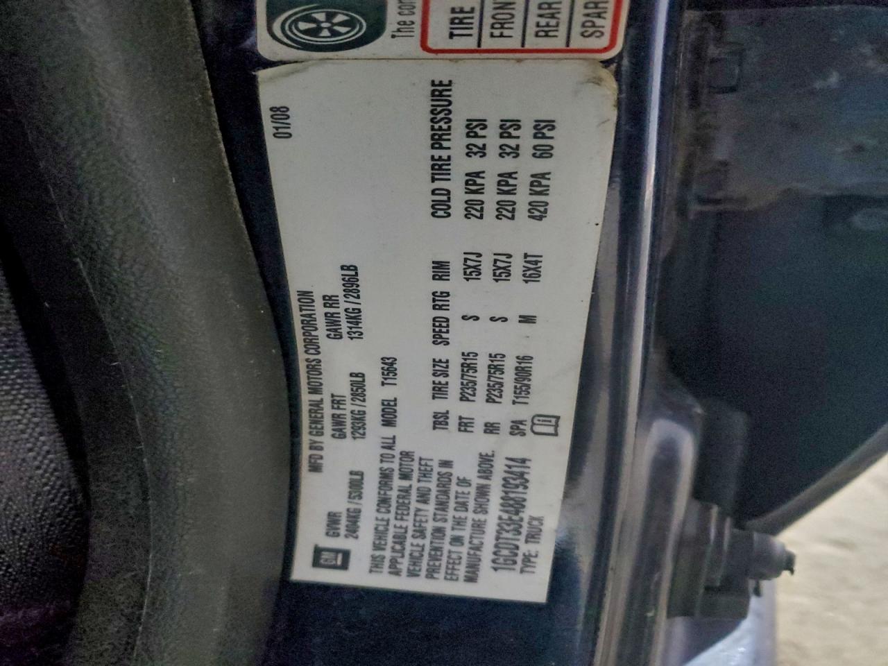 2008 Chevrolet Colorado Lt VIN: 1GCDT33E488193414 Lot: 93270475