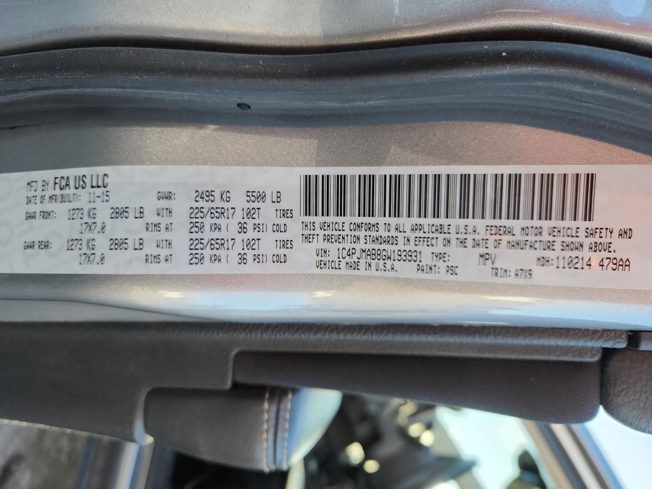 2016 Jeep Cherokee Sport VIN: 1C4PJMAB8GW193931 Lot: 92984325