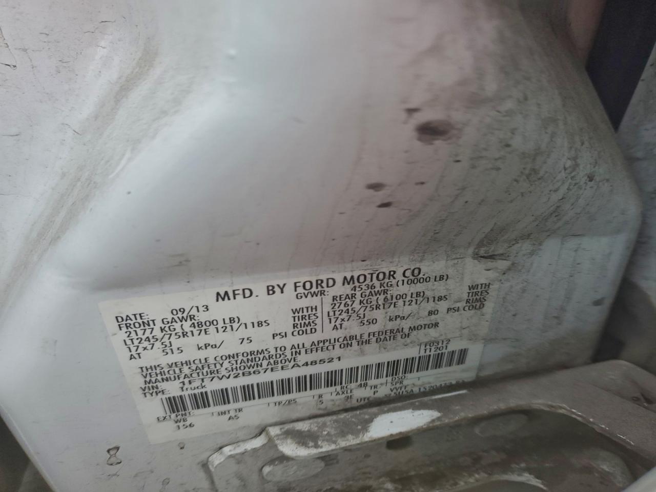 2014 Ford F250 Super Duty VIN: 1FT7W2B67EEA48521 Lot: 94393555