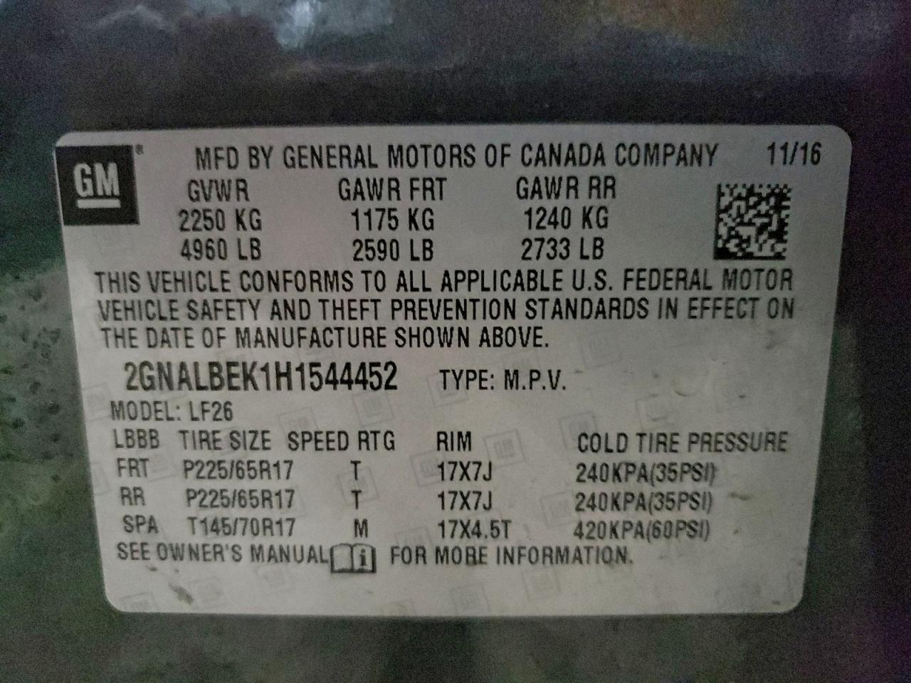 2017 Chevrolet Equinox Ls VIN: 2GNALBEK1H1544452 Lot: 94519705