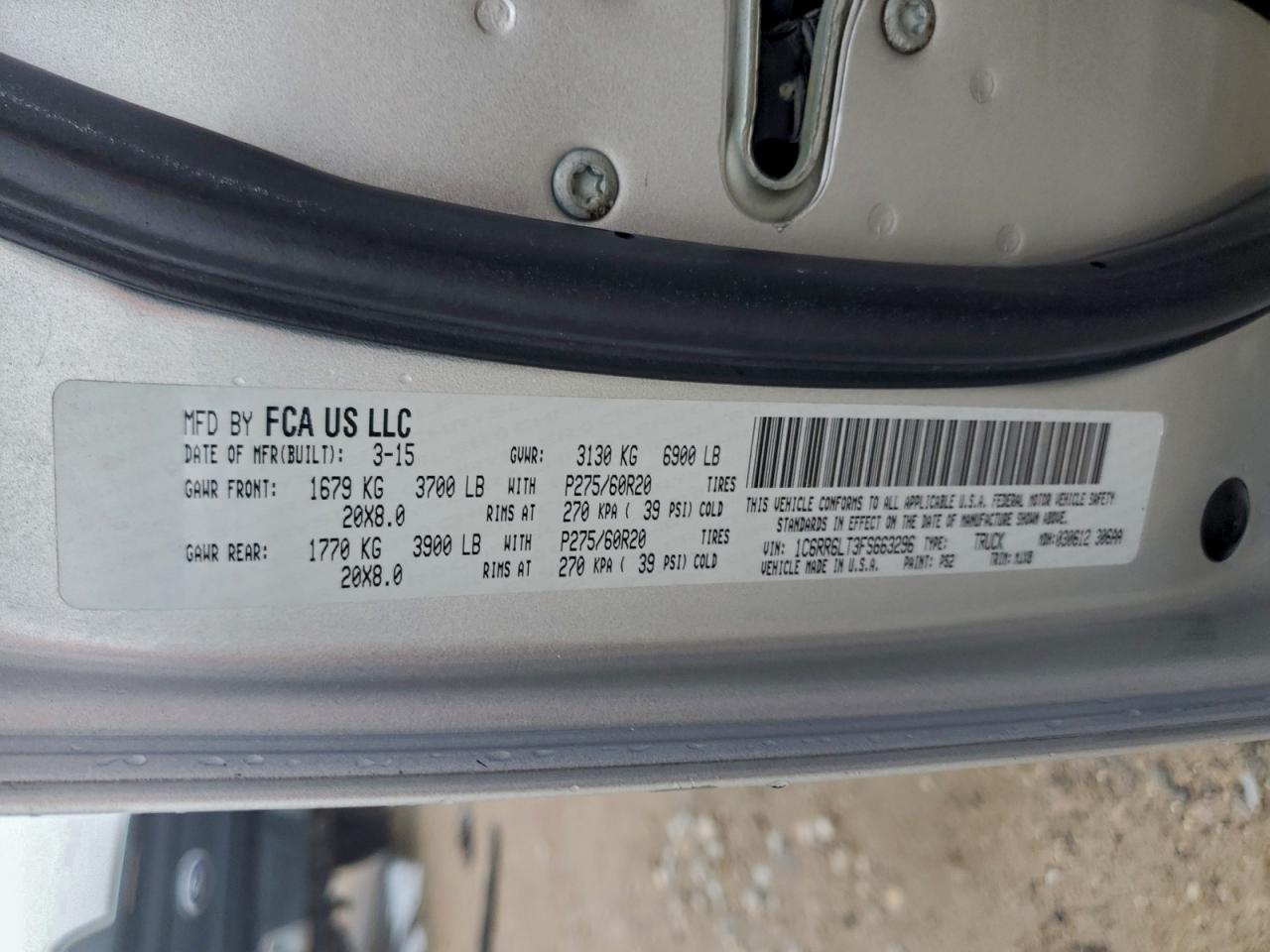 2015 Ram 1500 Slt VIN: 1C6RR6LT3FS663296 Lot: 94292045