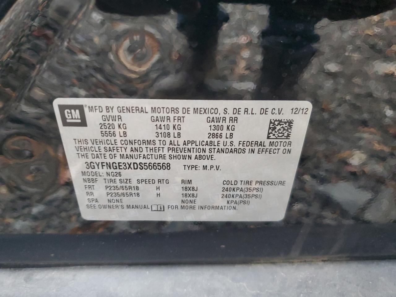 2013 Cadillac Srx Luxury Collection VIN: 3GYFNGE3XDS566568 Lot: 91982985