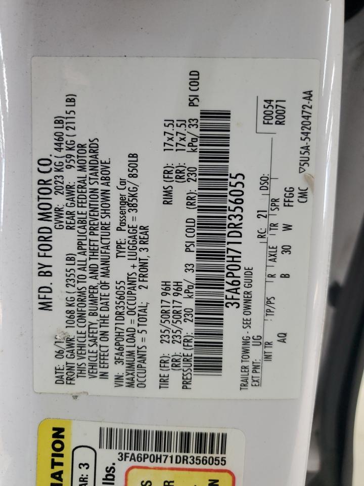 2013 Ford Fusion Se VIN: 3FA6P0H71DR356055 Lot: 91804195