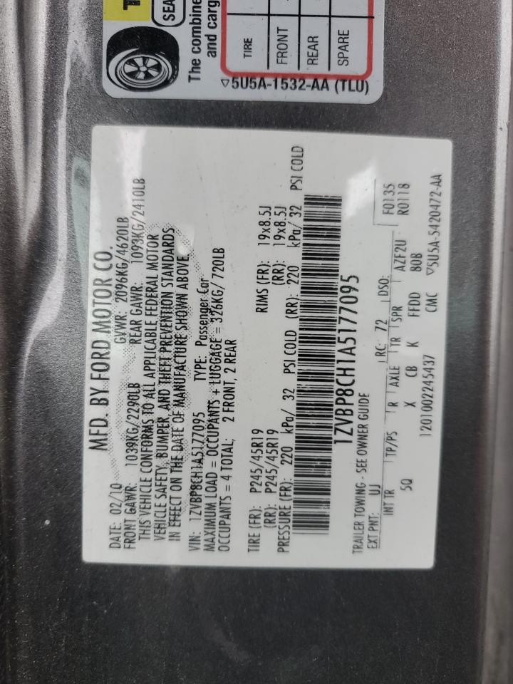 2010 Ford Mustang Gt VIN: 1ZVBP8CH1A5177095 Lot: 91042635