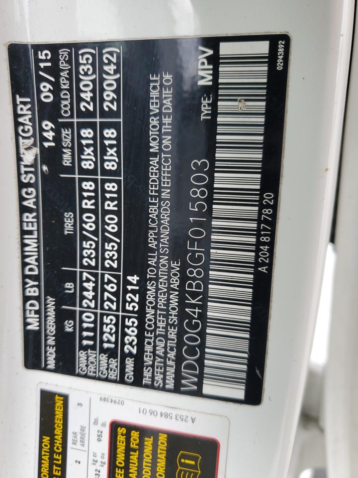 2016 Mercedes-Benz Glc 300 4Matic VIN: WDC0G4KB8GF015803 Lot: 91388635