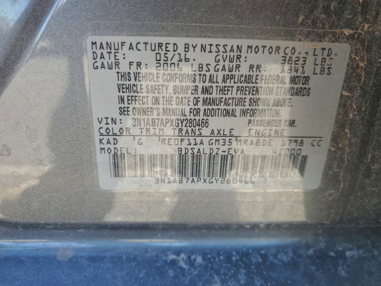 2016 Nissan Sentra S VIN: 3N1AB7APXGY280466 Lot: 94155275